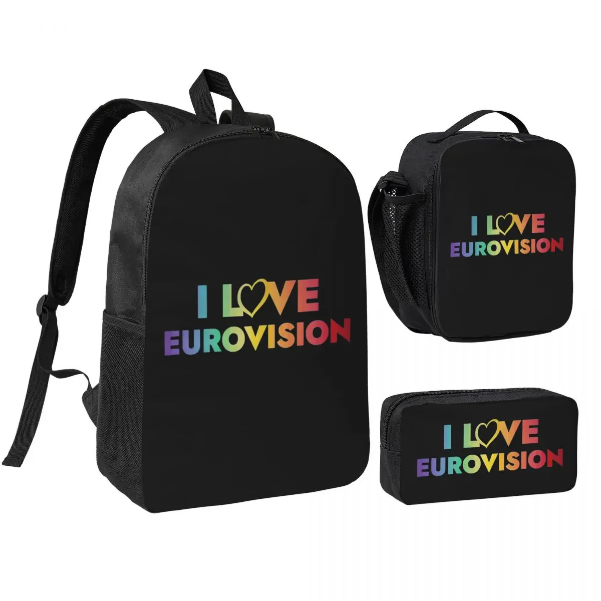 

I Love Eurovision Backpack Student Boys Girls BookBag School Bag Computer Shoulder Bags 3ps Insulated Lunch Bag Pencil Case