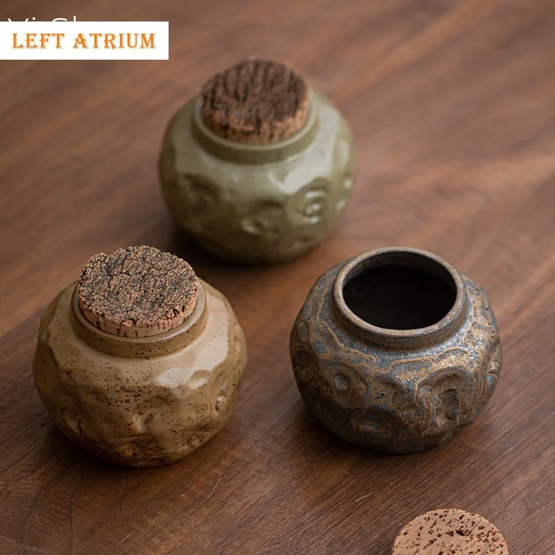 

Tea Can Gilt Single Sealed Can Moisture-proof Ceramic Retro High-end Small Can Tea Storage Warehouse Tea Canister