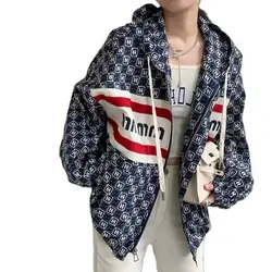 Spring Summer Thin Money Hooded Sunscreen Coat 2024 New Fashion Loose Letter Printing Jacket Sunscreen Shirt Outerwear Female