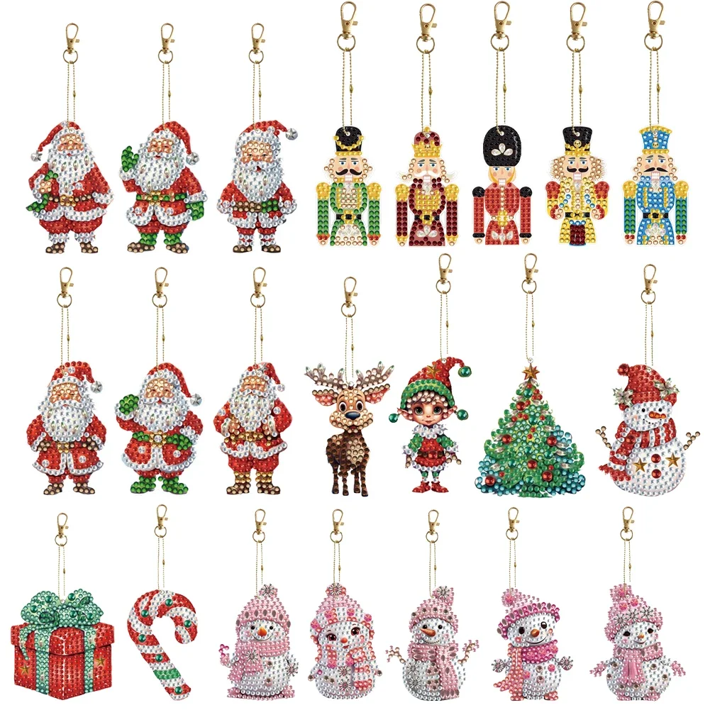 DIY 5/6pcs Diamond Painting Keychains Santa Claus Snowman Full Drill Keyring Double Sided Diamond Art Ornament for Adults Kids