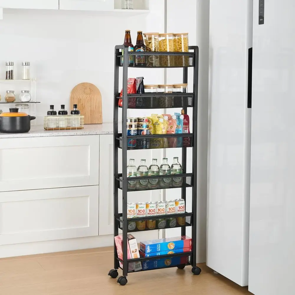 

6 Tier Slim Rolling Storage Cart, Narrow Kitchen Storage Rack, Spice Rack Organizer with Wheels, Space Saving Shel or Living Roo