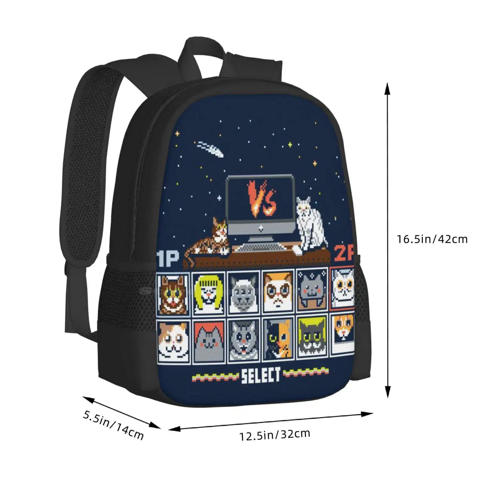 Internet Cat Fight School Bags zaino per Laptop da viaggio gatti Internet Meme Pixel Fighting Game videogioco Vector tipografia