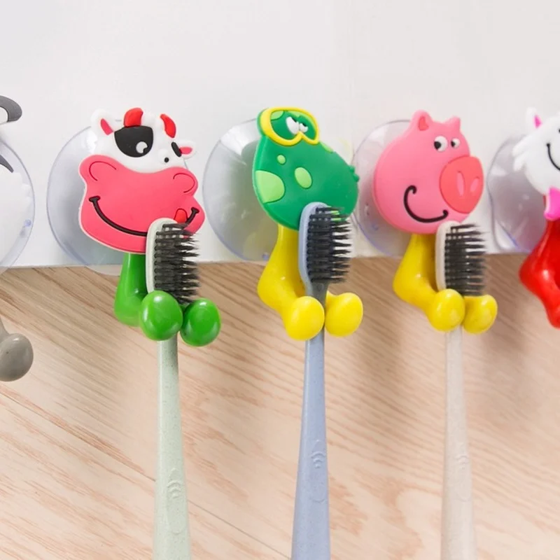 Toothbrush Holder Cartoon Animal Suction Cup Sucker Hooks for Children\'s Bathroom Multifunctional Toothpaste Holder Eco-Friendly