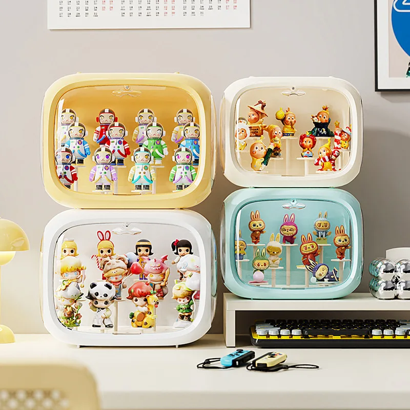 Présentoir de figurines en boîte acrylique, pour bureau, vitrine Miniature, jouet, modèle de collection, armoire de rangement anti-poussière avec couvercle transparent