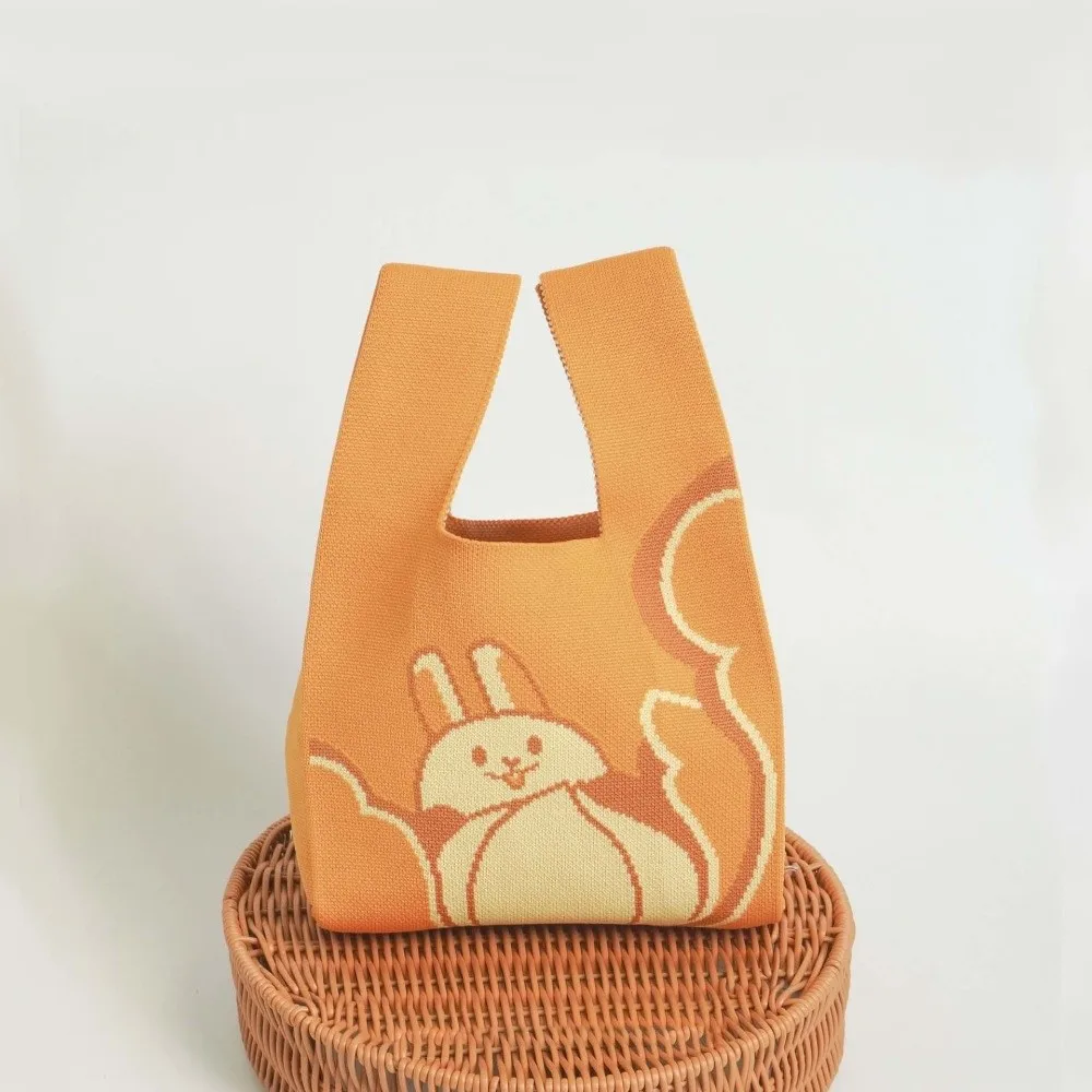 Knit Fabric Knit Wrist Bag Double Sided Thick Woven Rabbit Gift Pouch Flower Pendant Cute Cartoon Flower Charm Handbag view 3