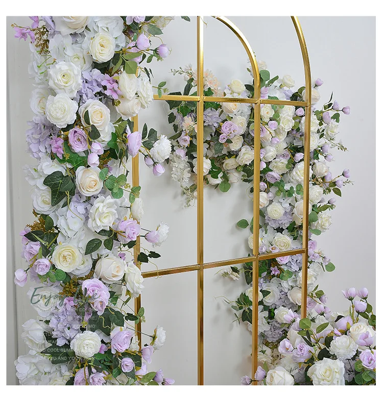 2M Künstliche Lila Rosenblumenreihe, Falsche Blumenreihe für Hochzeits-Hintergrund, Bogen, Bühne, Ausstellungs-Tischdekoration für Veranstaltungen – Detail 6