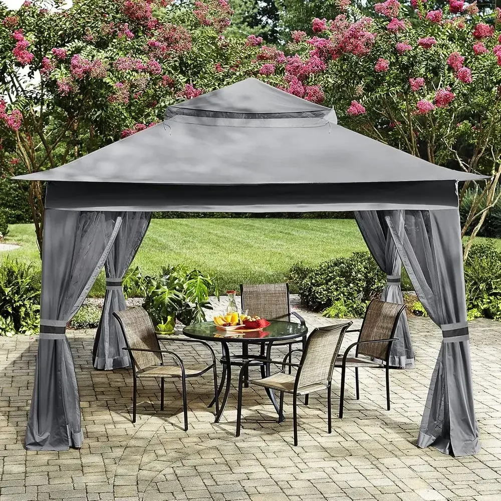 Outdoor 13x13 ft. Gray Mesh-Walled Patio Gazebo
