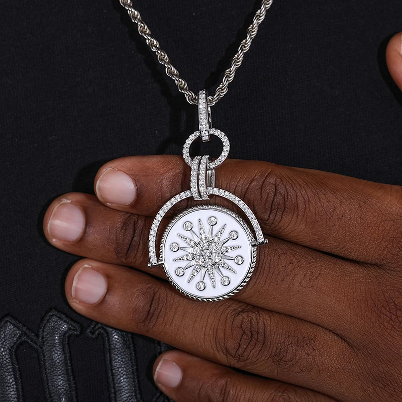 D Color Moissanite Diamond Pendant Necklace for Women Men 925 Sterling Silver 18K Gold Plated Enamel Jewelry Gift Can Be Flipped