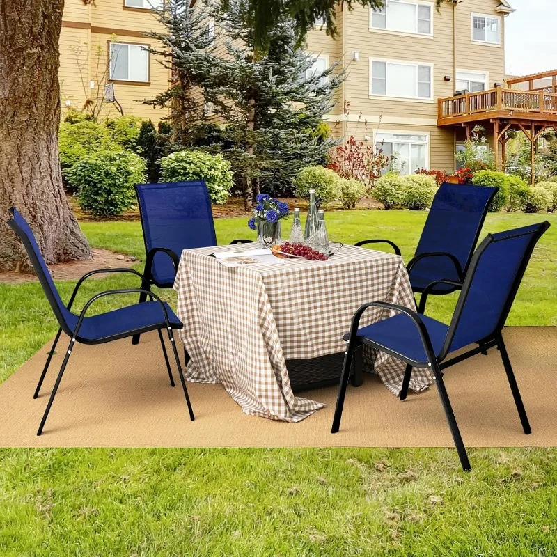 4 Pieces Patio Dining Chairs, Outdoor Stackable All Weather Heavy Duty Dining Chairs Set with Armrests, Support 330 LBS, for