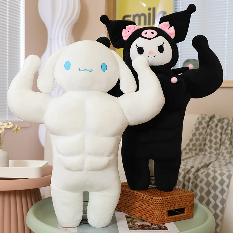 Sanrio Muscle Plush My Melody Toys Kuromi Cinnamoroll  Pom pom purin Peluches Dolls Kawaii Room Decor Sofa Cushion Girl Gift