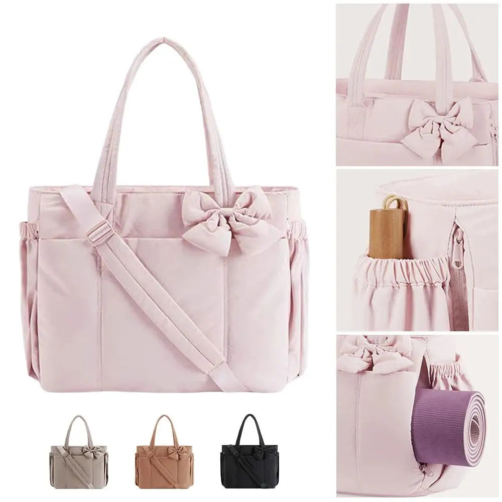 

Большая вместительная спортивная сумка для йоги, сумка через плечо, большая сумка, дорожная сумка, стеганая мягкая сумка с бантом, водонепроницаемая сумка через плечо