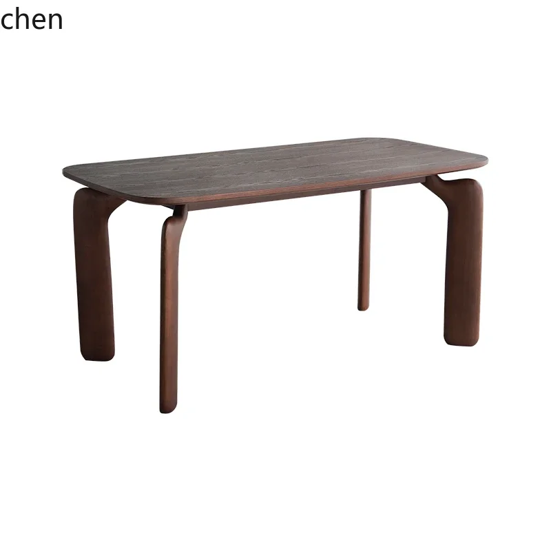 ZWS. Walnut solid wood large board dining table and chairs household rectangular special-shaped elephant leg dining table