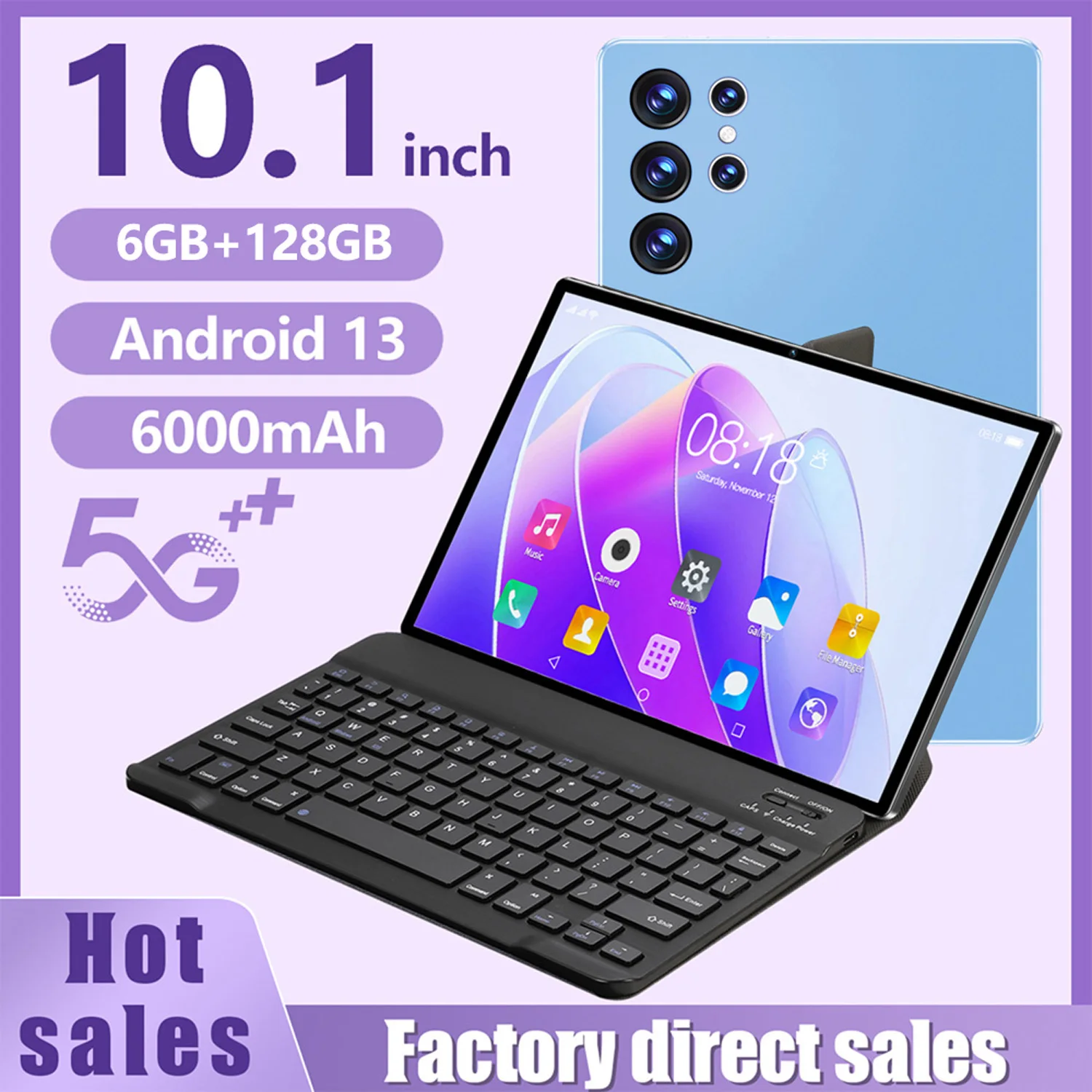 BDF-H39 New 4G Pad 10.1 Inch Tablets Octa Core 6GB+128GB ROM HD Display Double SIM Dual Cameras Tablet Pc with Keyboard Cover