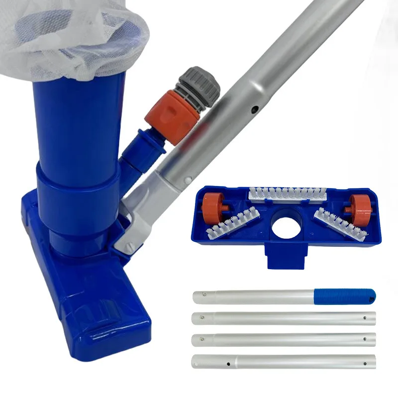Portable Vacuum Pool Head with 4 Section Thick Splicing Rod and Jet Suction Head Bottom Brush For Swimming Pool and Pond