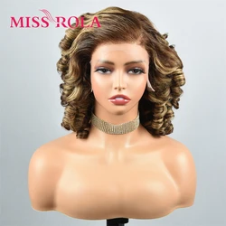 Miss Rola 12A Grade 250% Density 13X4 Bouncy Curly Lace Front Wigs 100% Human Hair Burmese Hair Wig Ombre Highlights Brown 99J