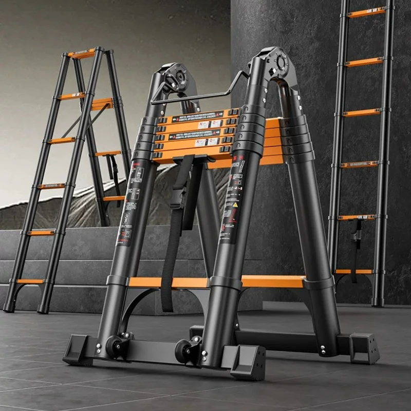 Telescopic A-Frame Ladder, Foldable Heavy-Duty Aluminum Step Stool for Home & Engineering, Non-Slip Stable Extension Lift