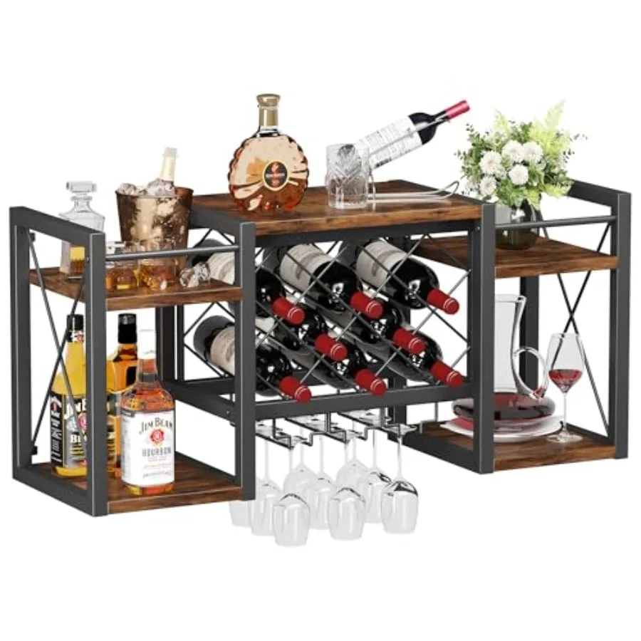 

Wall Mounted Wine Rack with Glass Holder Wood-Metal Retro Bar Shelf Wine Bottles Display Wall Storage for Kitchen Dining Room H