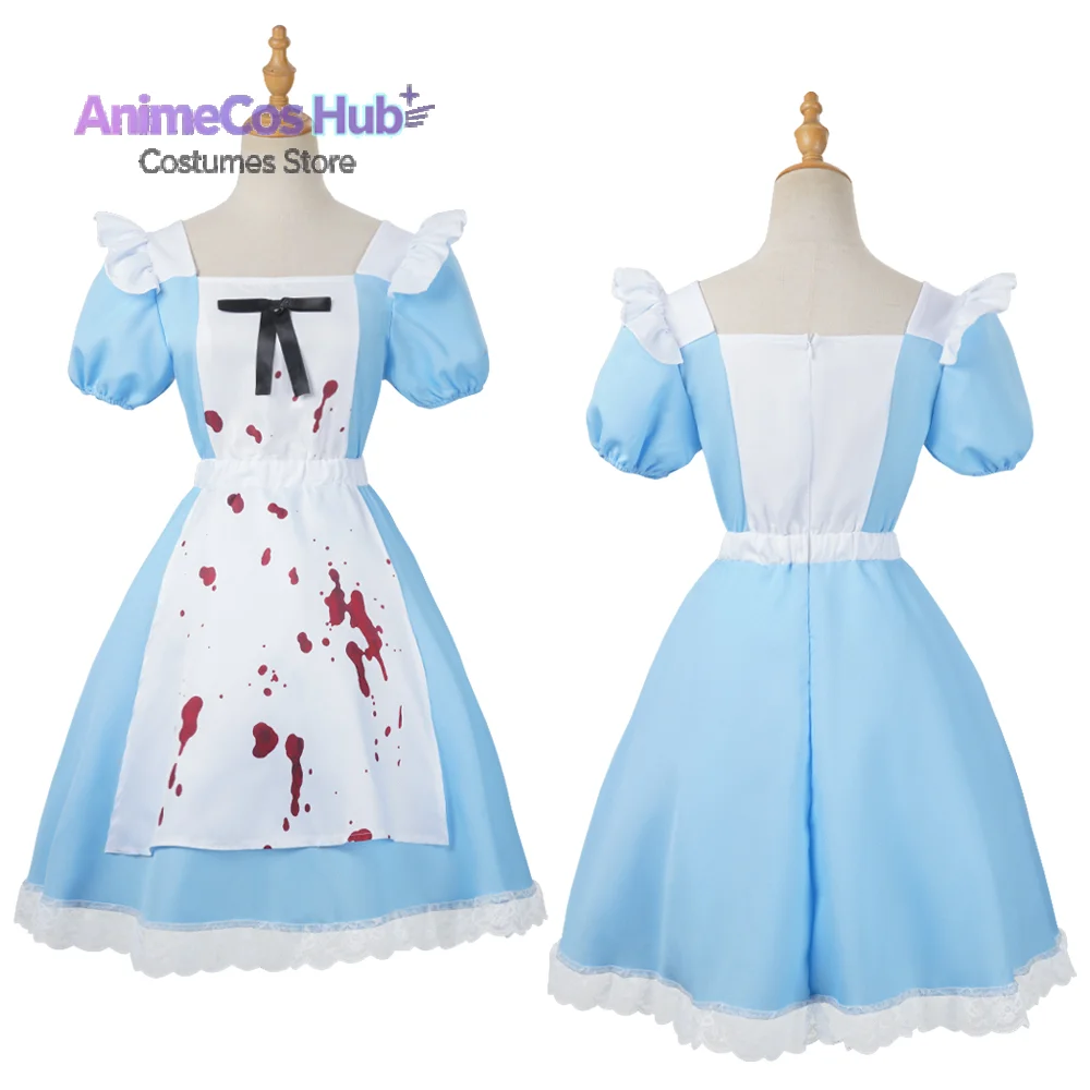 Halloween Scary Bloody Zombie Alice Costume Women Blood Splatter Maid Dress Horror Fairytale Cosplay Carnival Fancy Dress Outfit