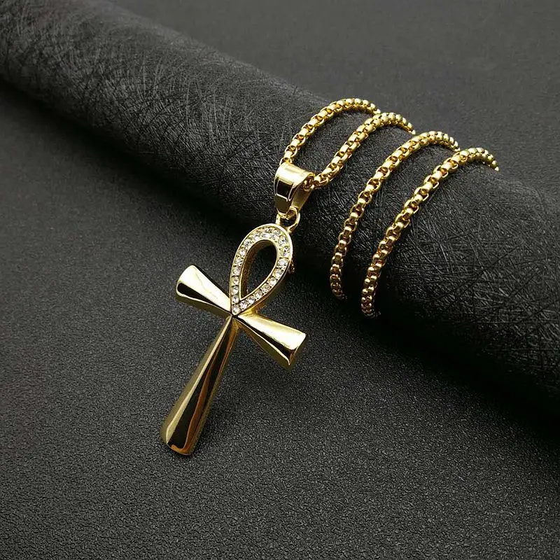 Stainless Steel Titanium Egyptian Ankh Key Vintage Hip Hop Pendant Collar Chains Necklace for Men Women Boy Friend Jewel