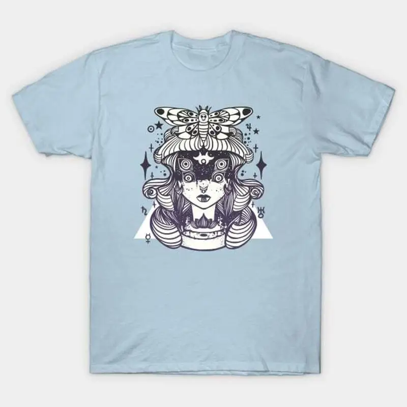 Camiseta de chica bruja extraña con ojos cuádruples y polilla de cabeza de muerte S 5XL envío rápido