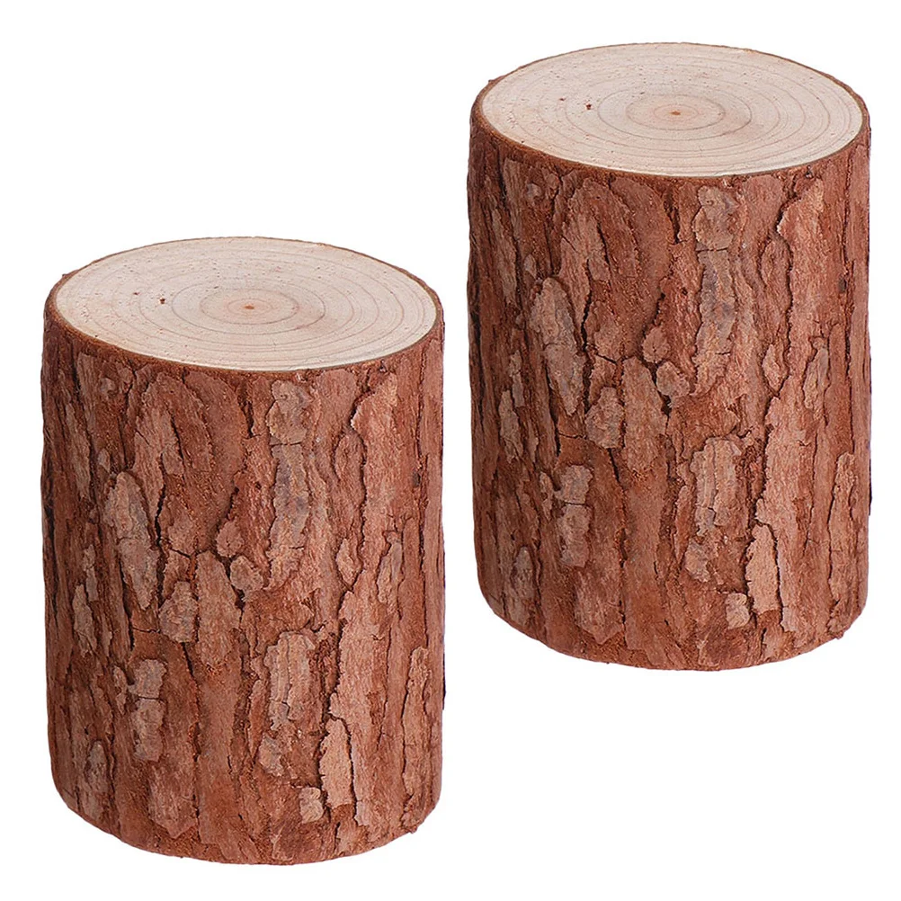 

2pcs Wooden Stump Decor Natural Wood For Desktop Room Bar Counter Mini Landscape Adornment Lifelike Wood Decor