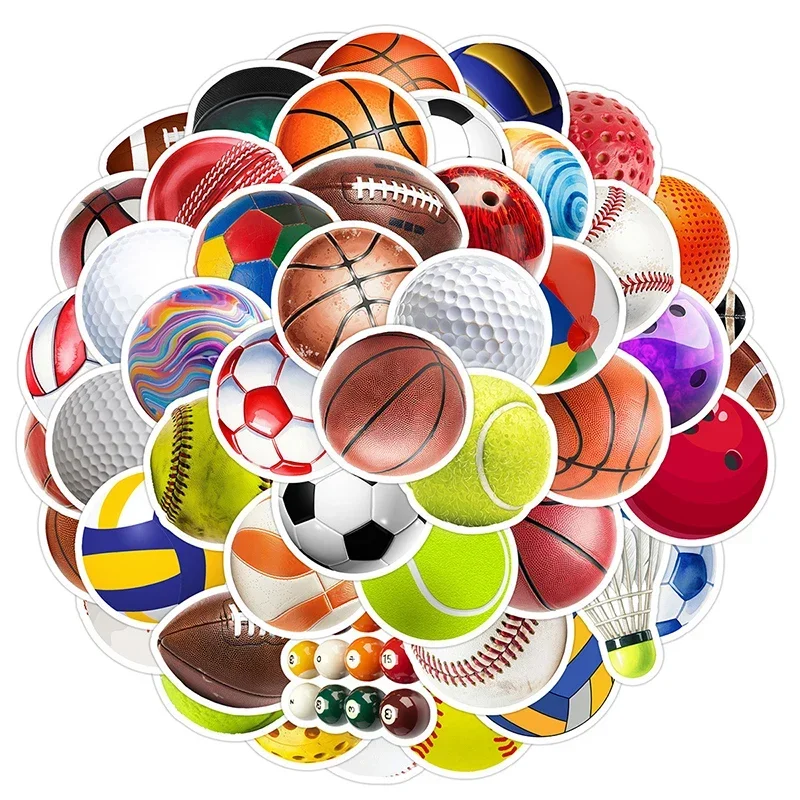 Mixed Ball Sports Stickers 50PCS Basketball Baseball Football Volleyball Soccer Waterproof Vinyl Decals for DIY Decoration
