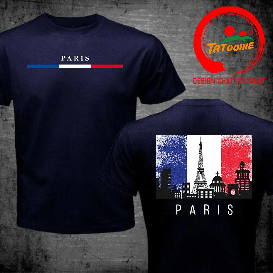 Fashion Business Design France Paris Letter Print T Shirt Men French Flag Souvenirs De Paris T-Shirt Man Online Quality Clothing