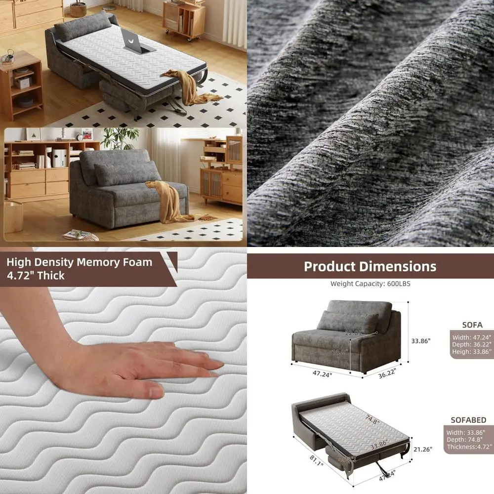 

Двухместный раскладной диван-кровать с матрасом 5 дюймов, идеально подходит для небольших помещений, серый цвет