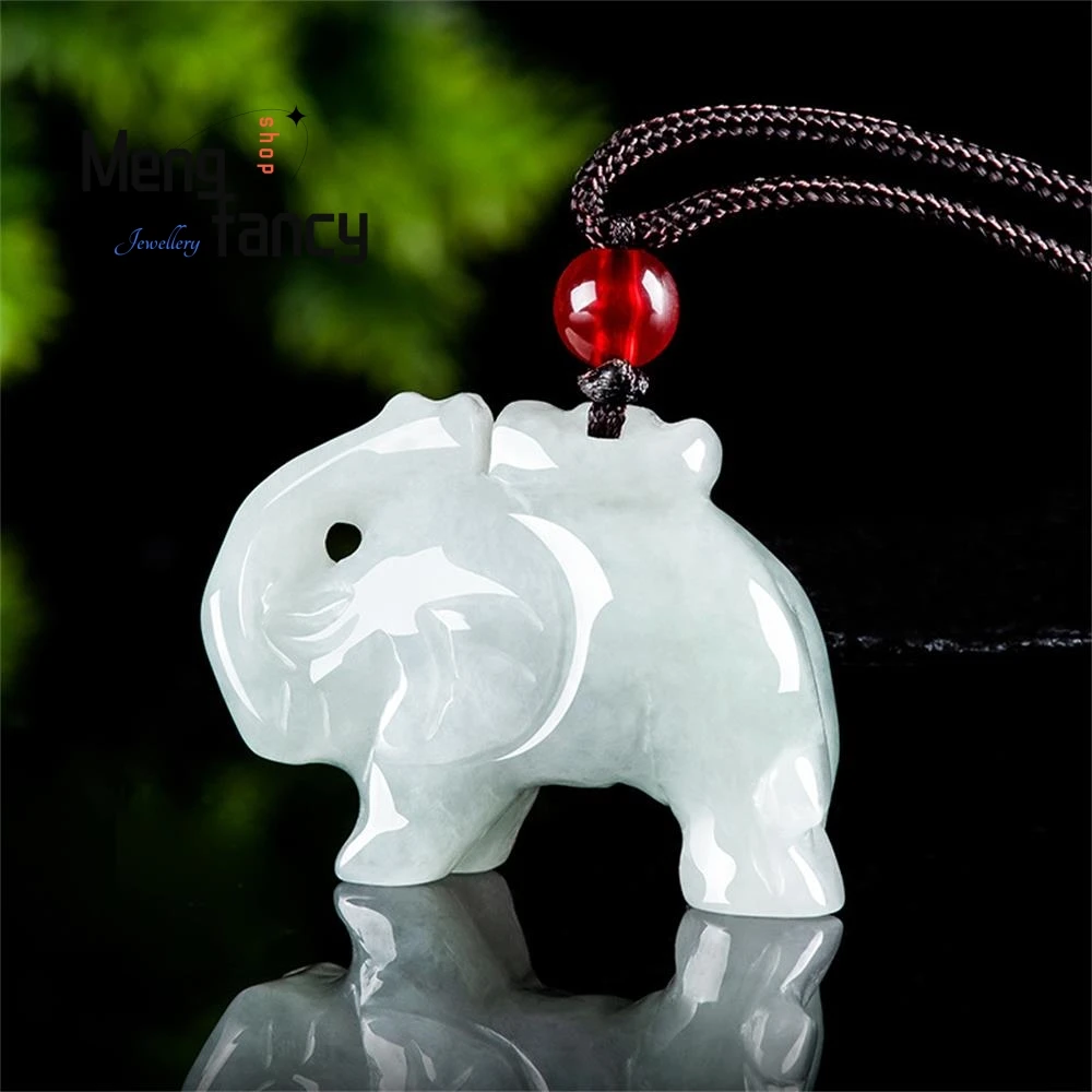 

Genuine Natural Myanmar A-goods Jadeite Auspicious Elephant Ice Jade Pendant Mascots Exquisite Fashion Fine Jewelry Holiday Gift