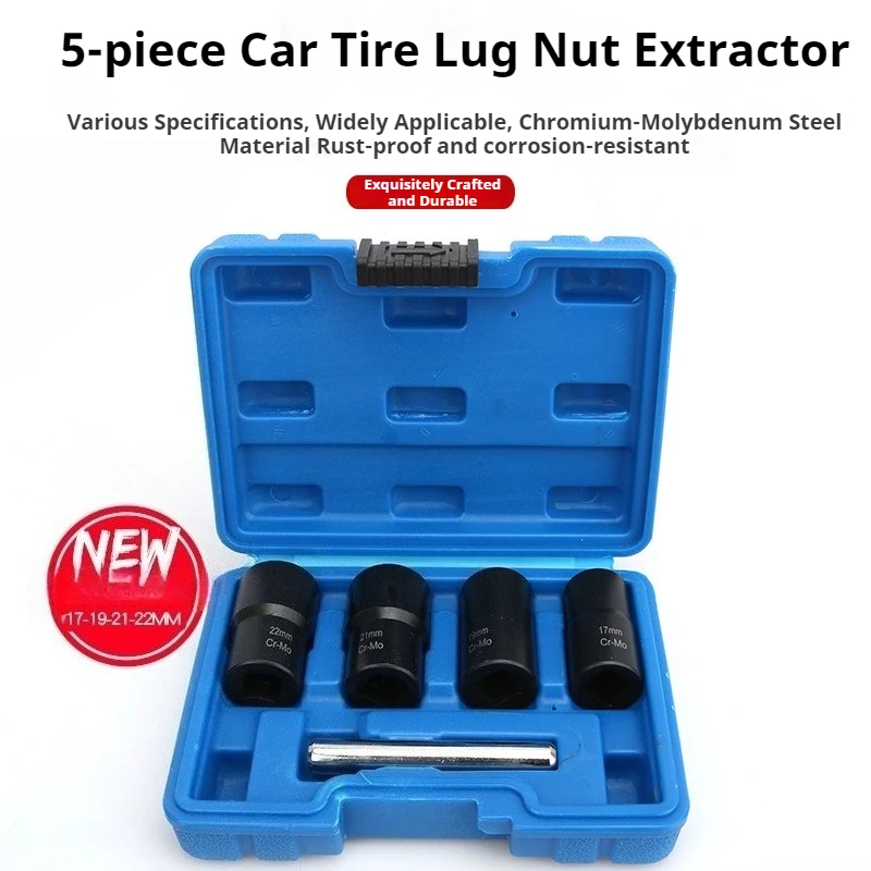 5pcs Impact Socket Bolt Extractor Cr-Mo Steel Lug Nut Removal Tool Kit 1/2