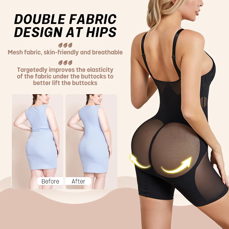 Faja moldeadora de cuerpo para mujer, ropa moldeadora de malla con Control de barriga y compresión cruzada, Faja con entrepierna abierta