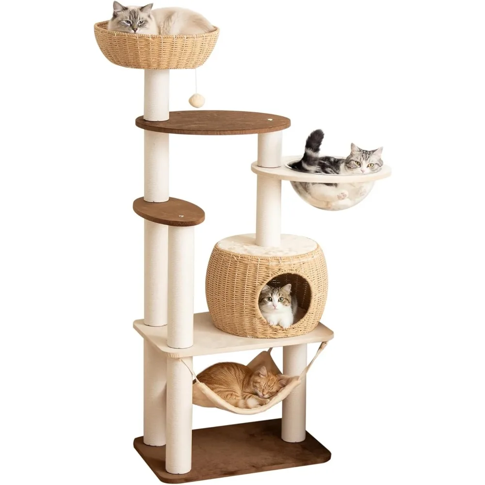 

Modern Cat Tree for Large Cat, 56.7-Inch Tall Cat Tower with Scratching Post for Indoor Cats,
