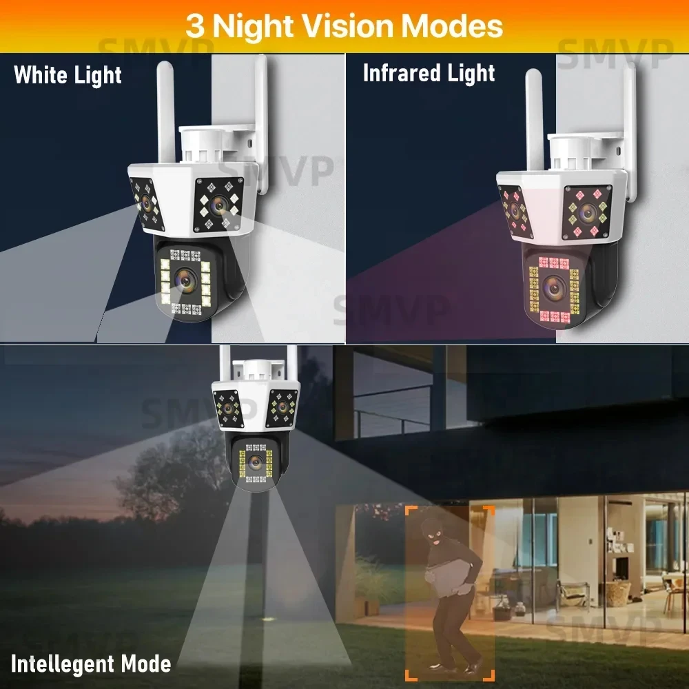 12MP Three Lens 5G IP WiFi Camera Surveillance PTZ Full Color Night Vision Security Camera Outdoor Waterproof Smart Human Detect
