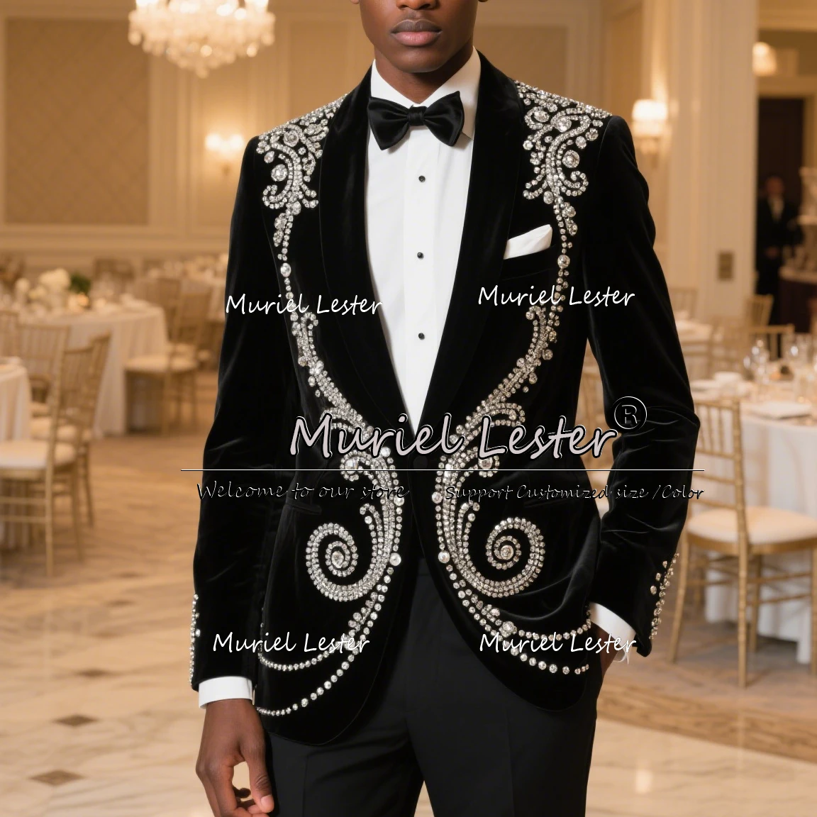 

Brilliant beaded Stones Men Suits 2 Pieces Sets Shawl Lapel Velvet Party Blazers Customized Groom Wedding Tuxedo terno masculino
