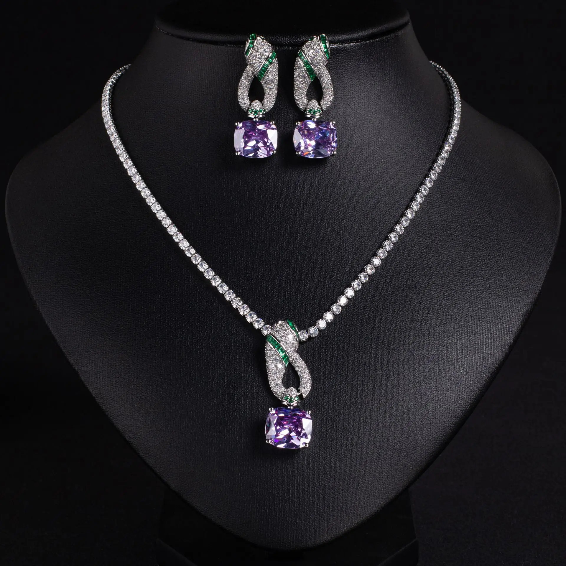 

Luxury Zirconia Snake Necklace Earrings Set For Women Bridal Jewelry Set For Wedding Prom Party Bride Pendant Necklace Jewelry