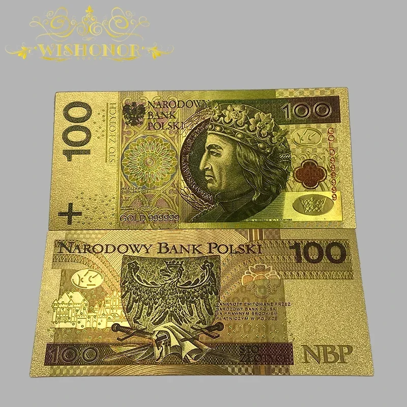 10pcs/lot New Color Poland Banknote 50 100 200 500 Zloty Banknote in 24K Gold Plated For Collection