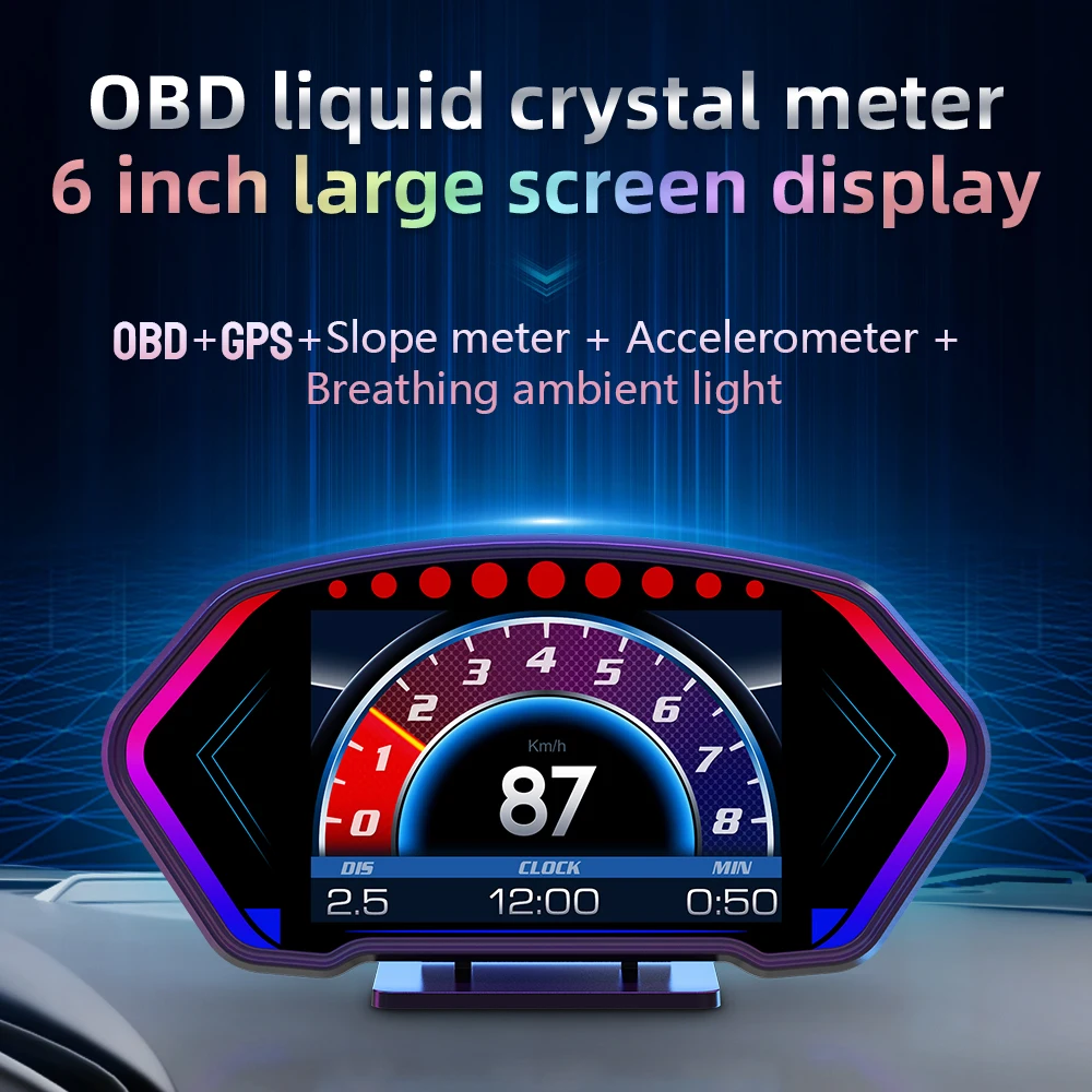 

P3 car hud head-up display OBD+GPS Inclinometer speed meter color 6-inch LCD screen