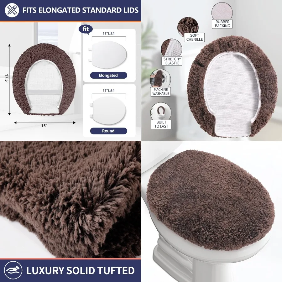 

Роскошная мягкая крышка для унитаза из микрофибры, которую можно стирать в машине, твердая крышка для унитаза 17,5x15, регулируемая резиновая подставка, подходит для большинства