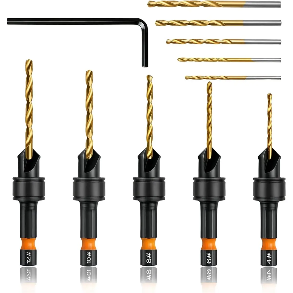 LUCK Countersink Drill Bit Wood, Countersink Drill Bit Set for Woodworking, 4, 6, 8, 10, 12, 1/4 Inch Spiral Drill Bit