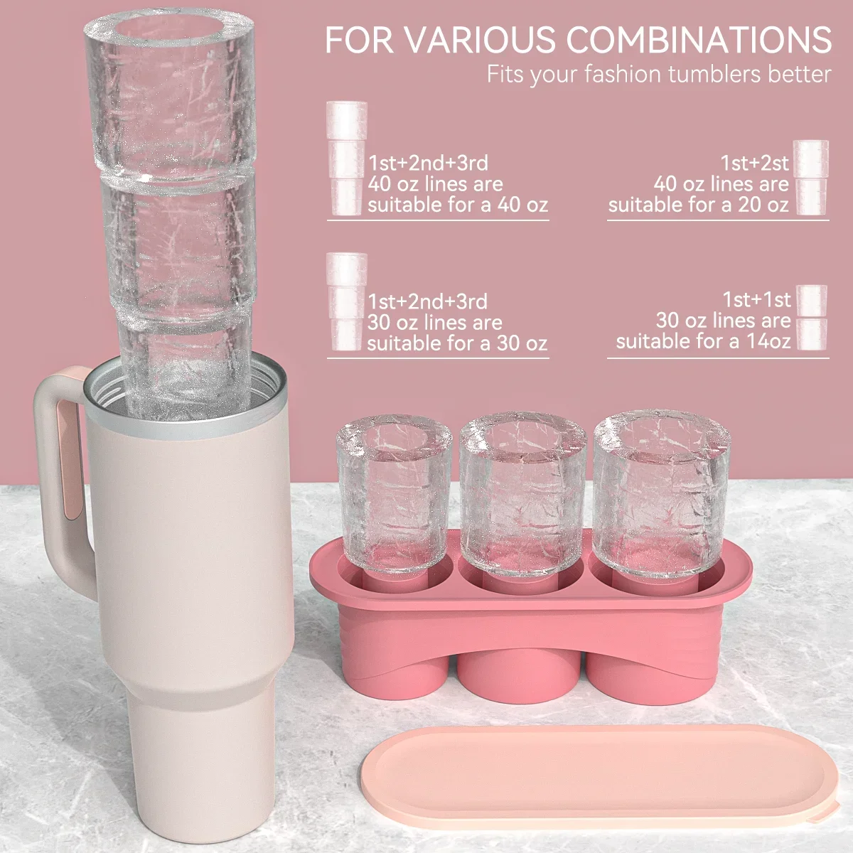 Silikon-Eiswürfelbereiter für Stanley Cup Tumbler, Eiswürfelform zur Herstellung von 3-Hohlzylinder-Küchenzubehör für den Gefrierschrank