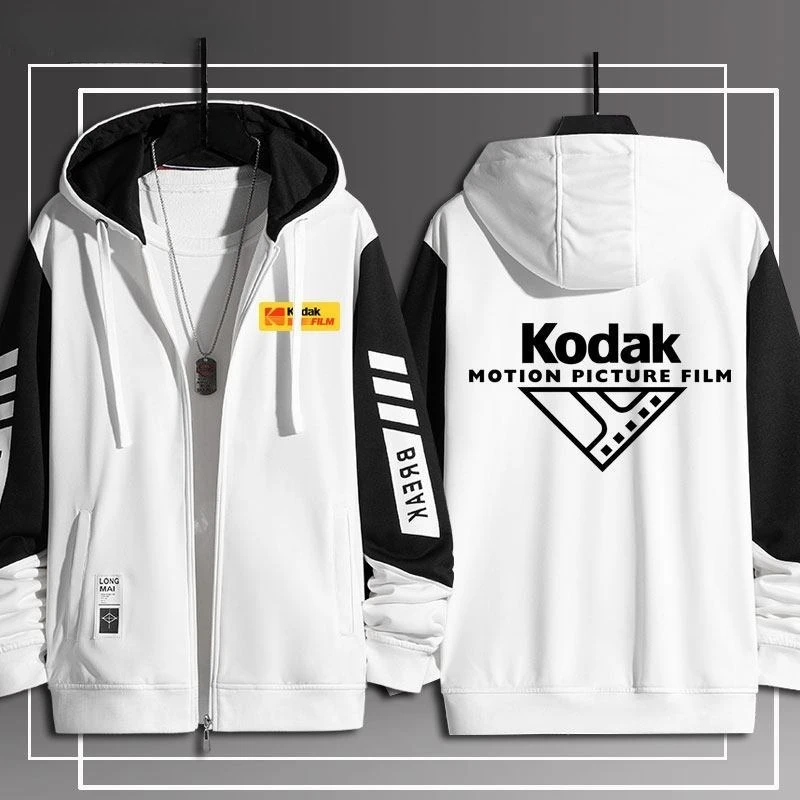Kodak Zipper Hoodie Black White Film Photographer Camera Enthusiast Jacket for Men