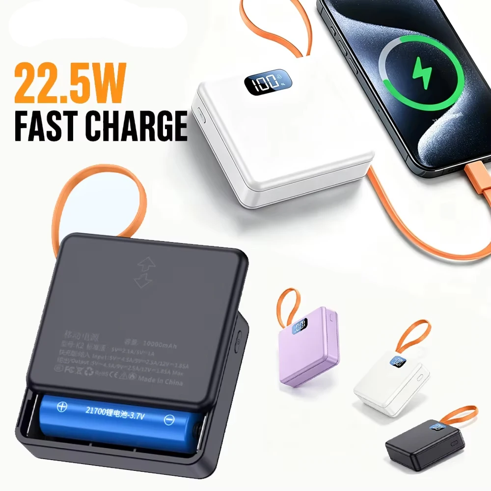 DIY Power Bank 18650 Removable Weld-Free Portable Battery Bank 22.5W Fast Charging 10000mAh Rechargeable Module With LCD Display