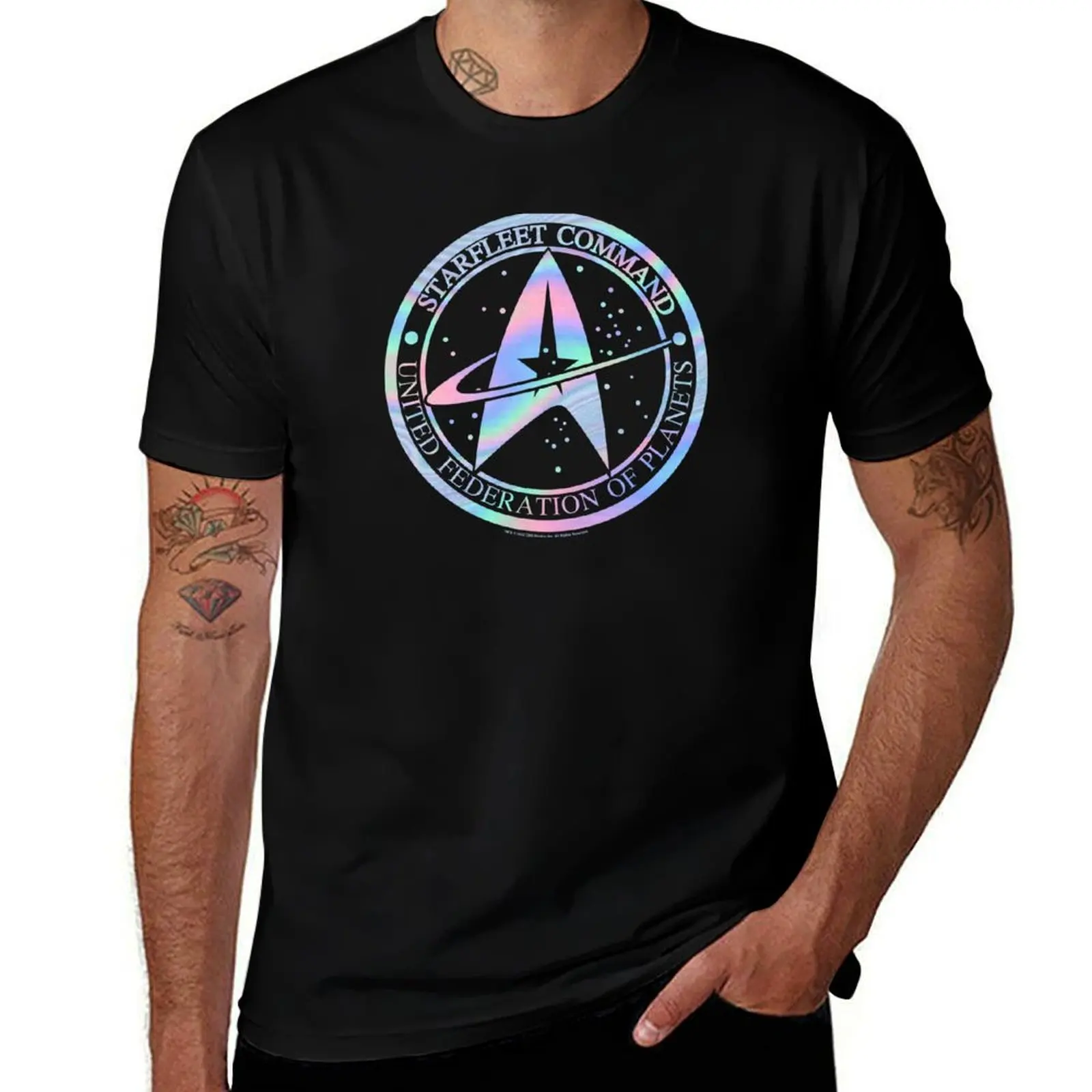 Camiseta con Logo de holograma de comando de la Flota Estelar clásica de Star Trek, camisetas de algodón para hombre, camiseta 100% para hombre