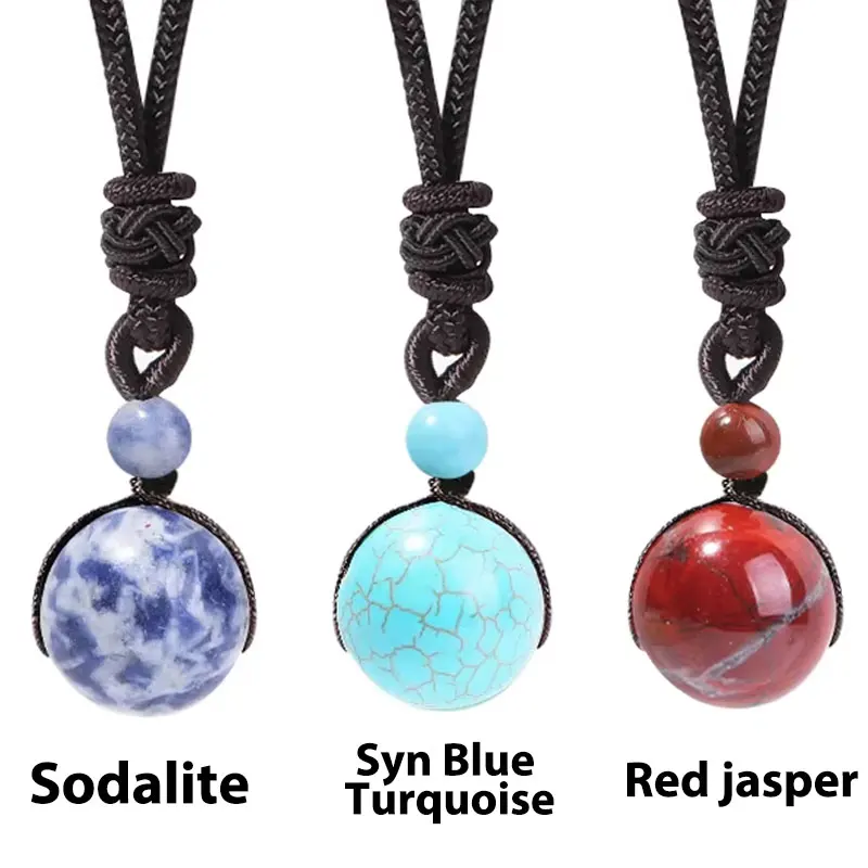 

16mm Black Obsidian Tiger Eyes Amethyst Stone Women Men Necklaces with Adjustable Braided Rope Cords Natural Crystal Pendant Ne