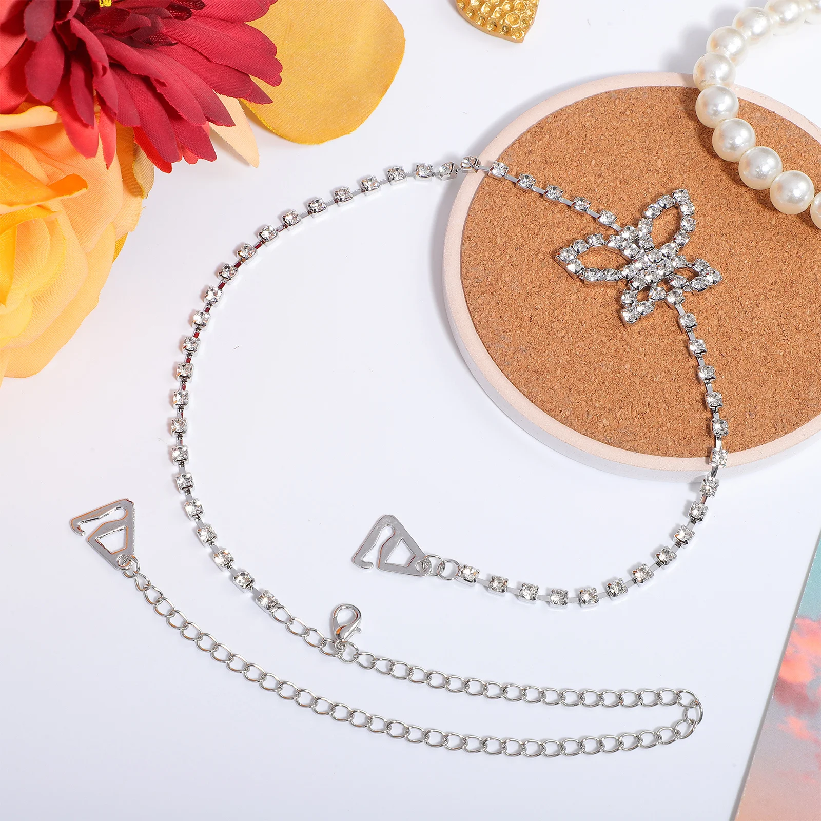 สายโซ่ประดับรูปผีเสื้อ ประดับเพชรเทียม สำหรับผู้หญิง ใช้ตกแต่งชุด สายโซ่แฟชั่น เครื่องประดับสำหรับงานแต่งงาน งานปาร์ตี้ริมชายหาด