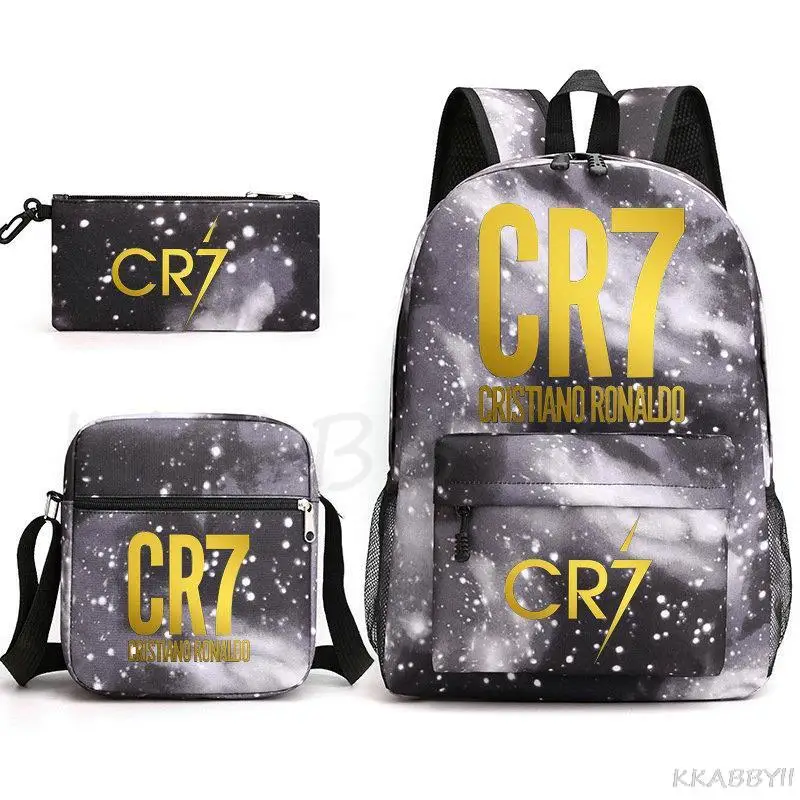 3pcs Sets Backpack Children Anime Cartoon CR7 Football School Bags Bookbag Men Women Travel bags Mochila Daily Rucksack