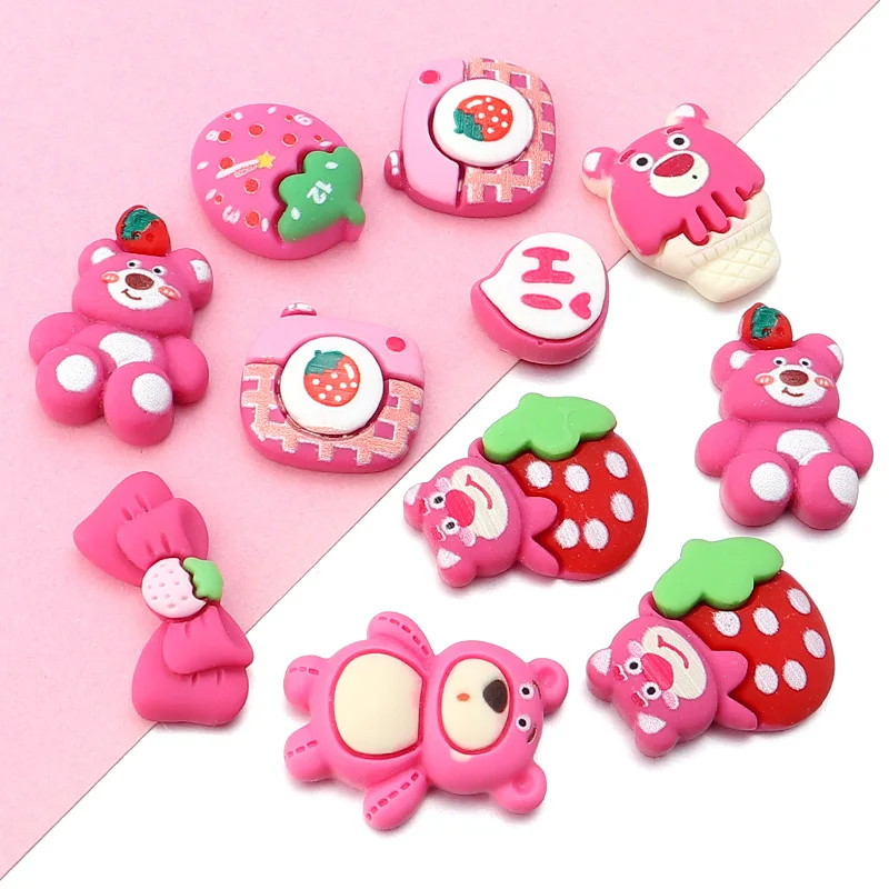 20pcs/lots strawberry bear 22-28mm resin Patch accessories DIY Mobile case wallet decoration christmas gift Random mixed