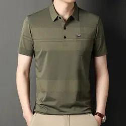 Streetwear Fashion Men Striped Polo Shirts Business Casual Summer Loose Male Clothes Vintage Quick Dry Basic Short Sleeve Tops