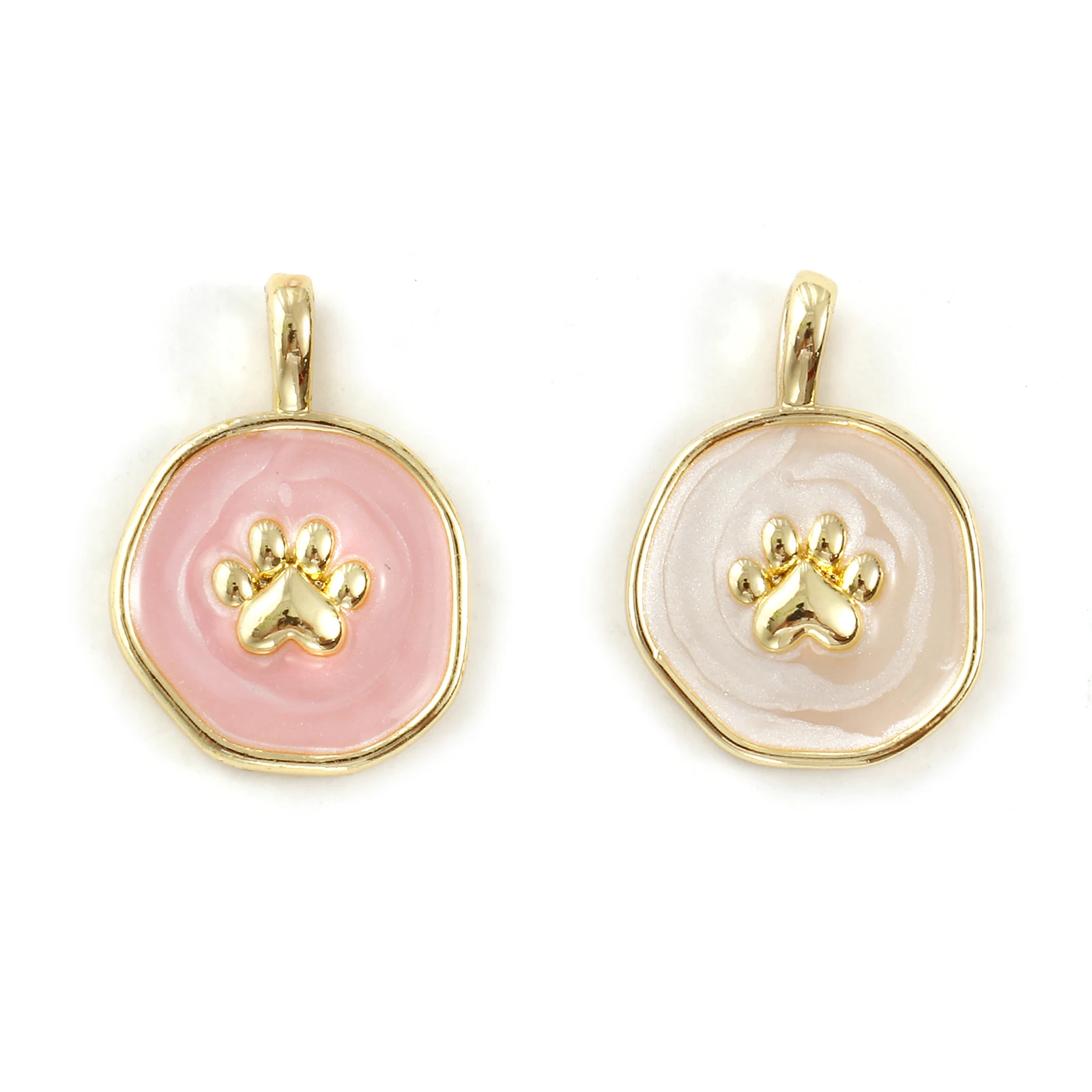 2 PCs Brass Pet Memorial Charms 18K Gold Plated Enamel Irregular Paw Print Pearlized Pendants For DIY Necklace 19.5mm x 14mm