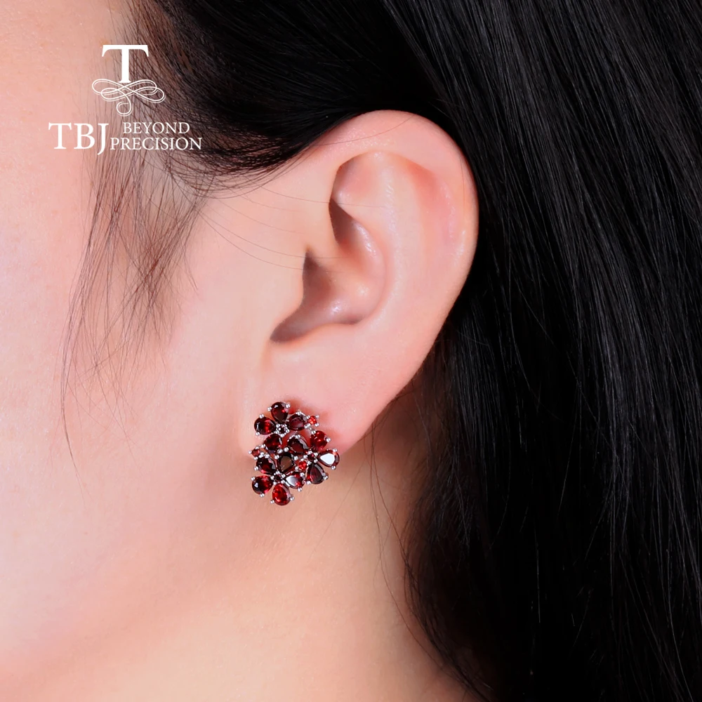 2023 Flower design  Clasp Earring natural red garnet mozambique gemstones 925 sterling silver fine jewelry for women wife gift